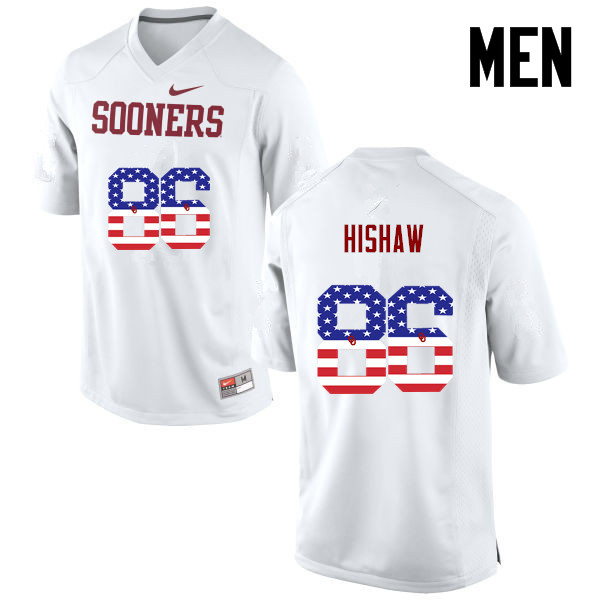 Oklahoma Sooners #86 Carlos Hishaw College Football USA Flag Fashion Jerseys-White